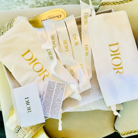 DIOR Dway Heeled SlideGold-Tone with Metallic Thread Strass 62k gold siz… - Picture 9 of 14